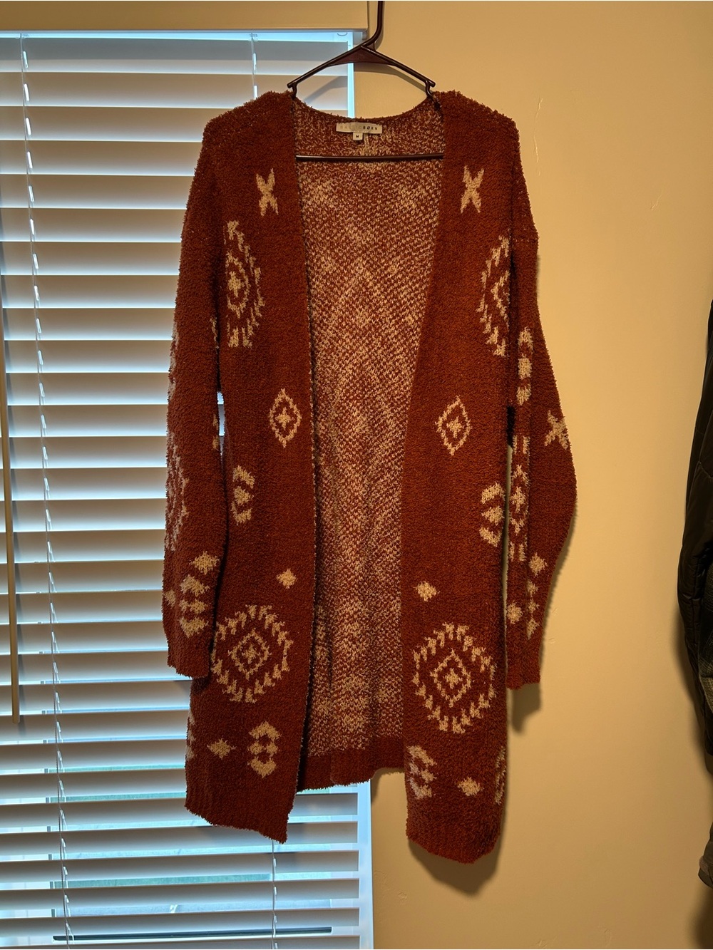 Baltic Born Rust and Cream Open-Front Patterned Cardigan